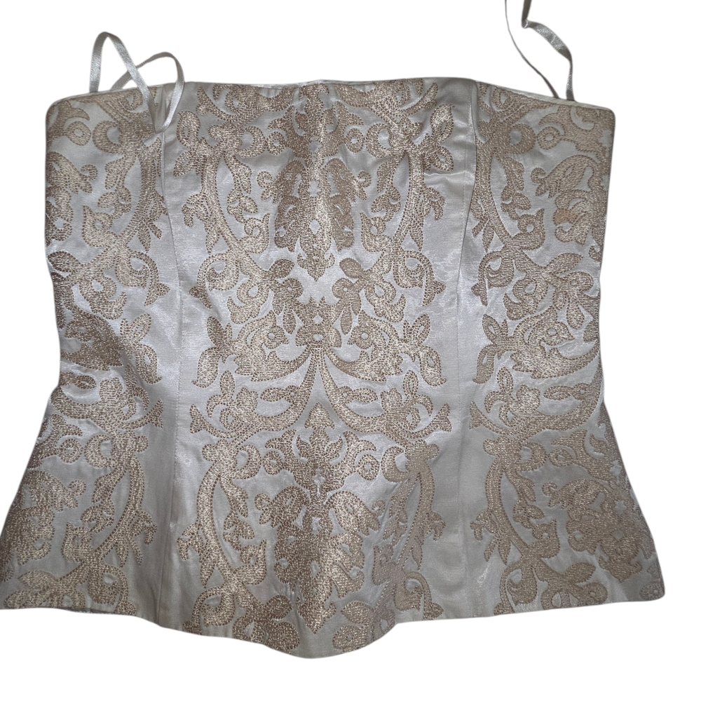 White House Black Market Off White & Gold Baroque Emboidered Bustier